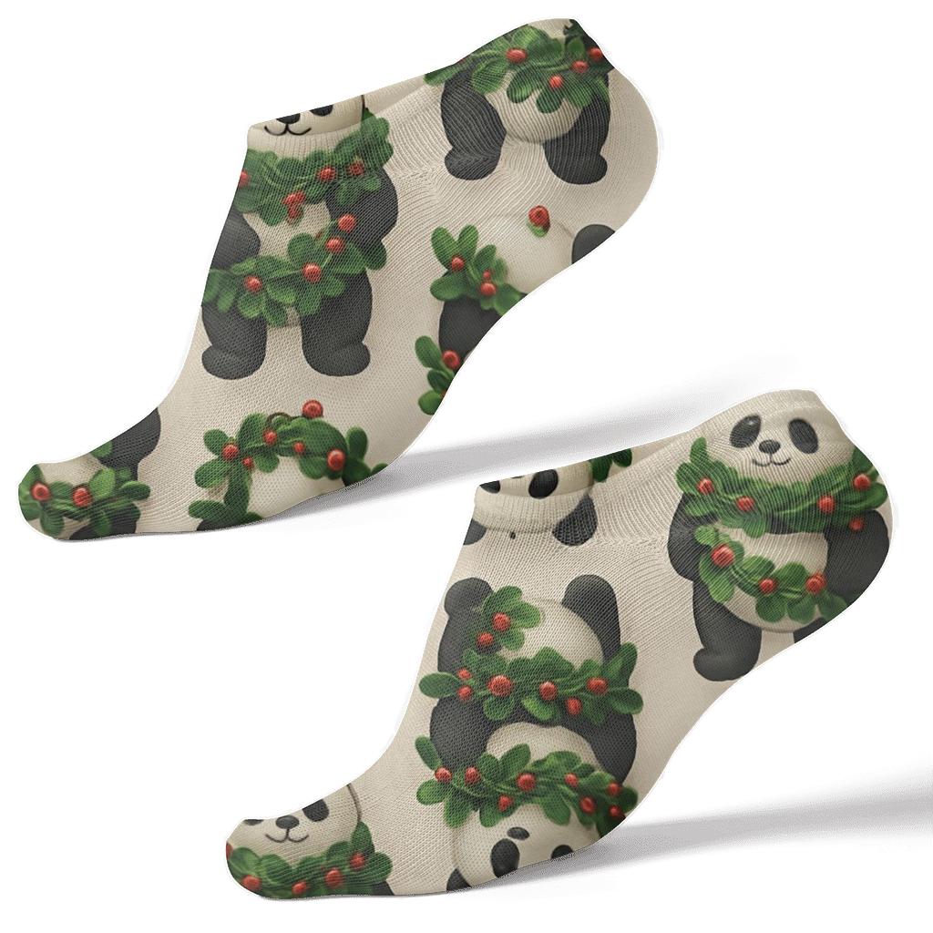 Humktnn | Mistletoe Panda Ankle Socks – Beige Holiday Animal Socks