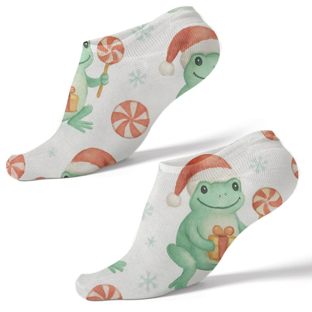 Humktnn | Peppermint Frog Ankle Socks – White Polka Pattern Socks