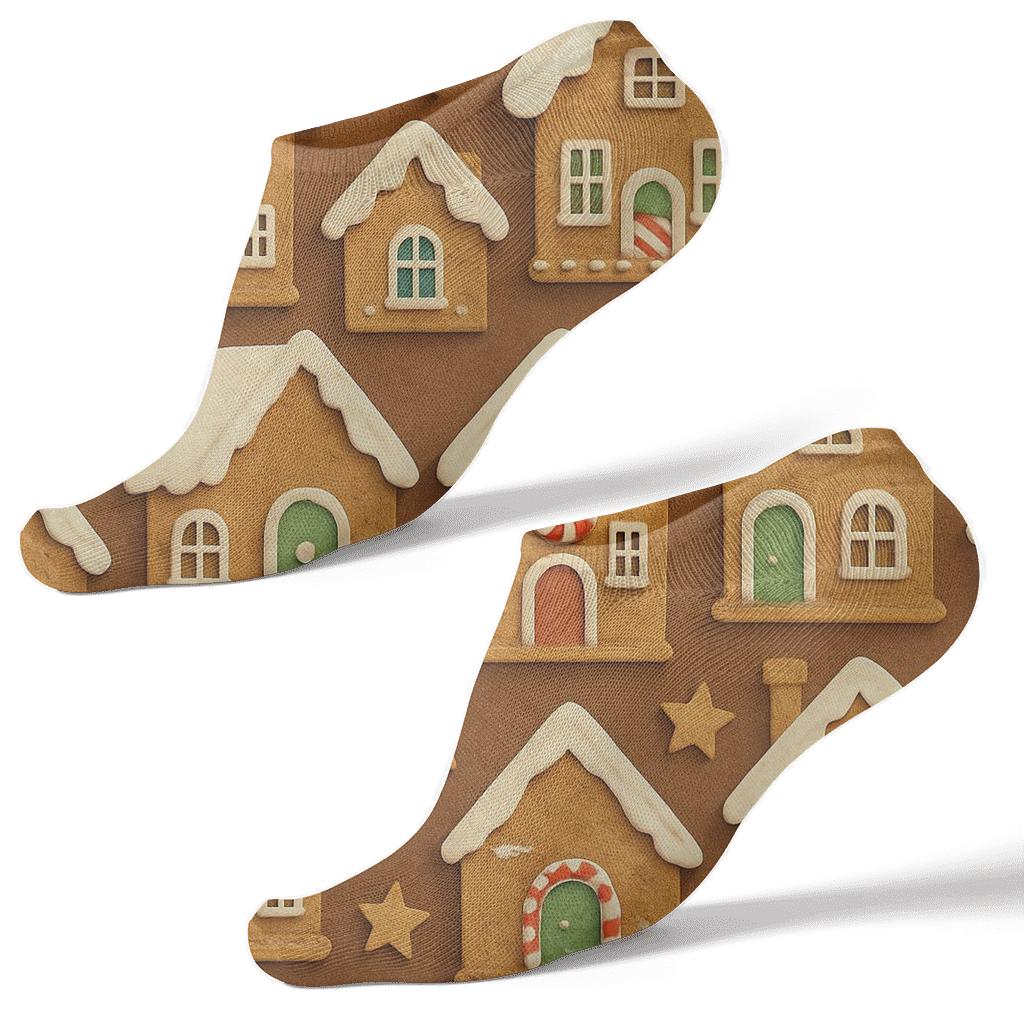 Humktnn | Gingerbread Village Ankle Socks – Cocoa Holiday Collage Socks