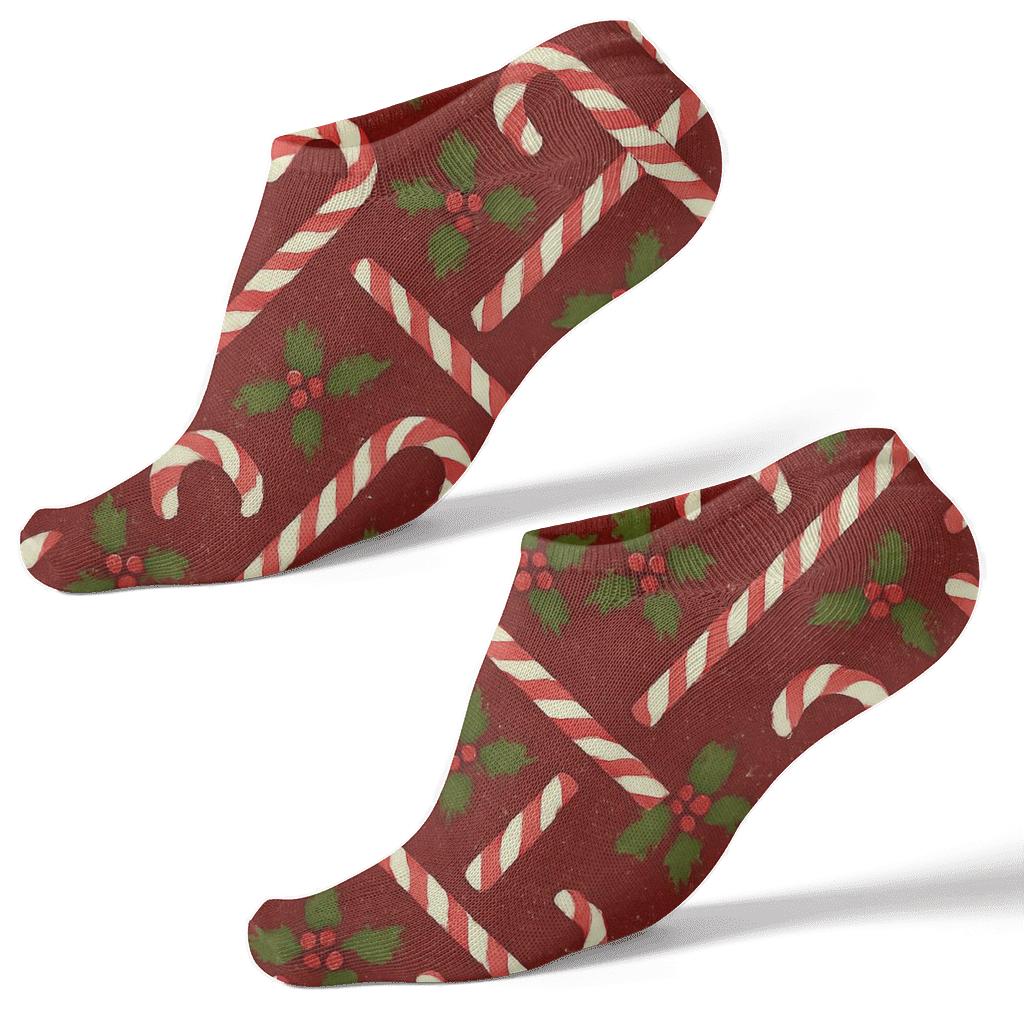 Humktnn | Candy Cane Lattice Ankle Socks – Deep Red Holiday Socks