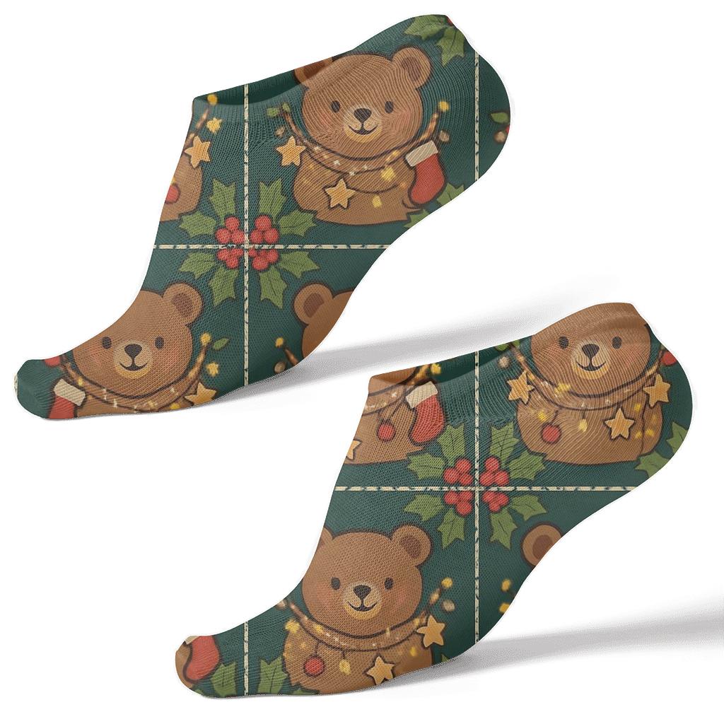 Humktnn | Star Garland Bear Ankle Socks – Teal Patchwork Tile Socks