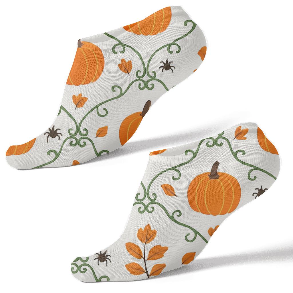Humktnn | Orange Pumpkin Vine Ankle Socks – White Lattice Pattern Socks