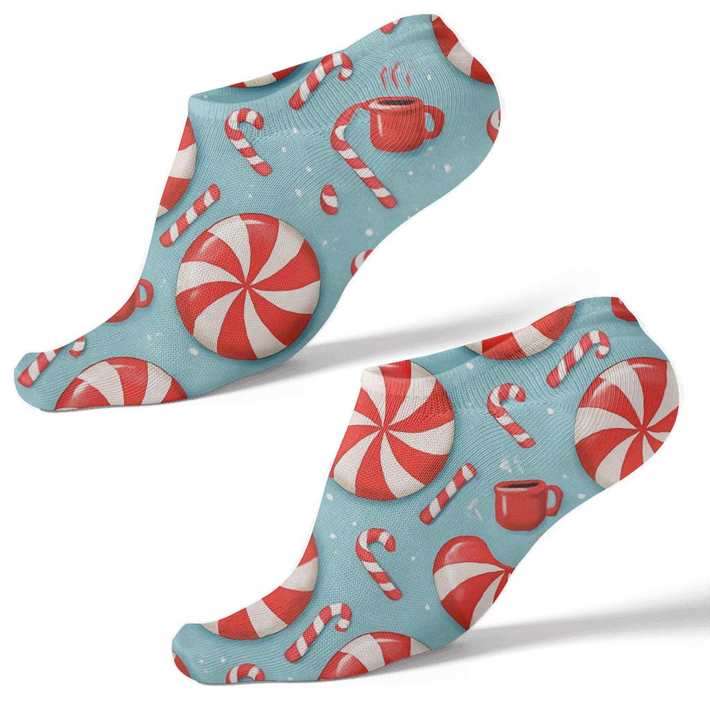 Humktnn | Peppermint Swirl Ankle Socks – Candy Cane Grid Holiday Socks
