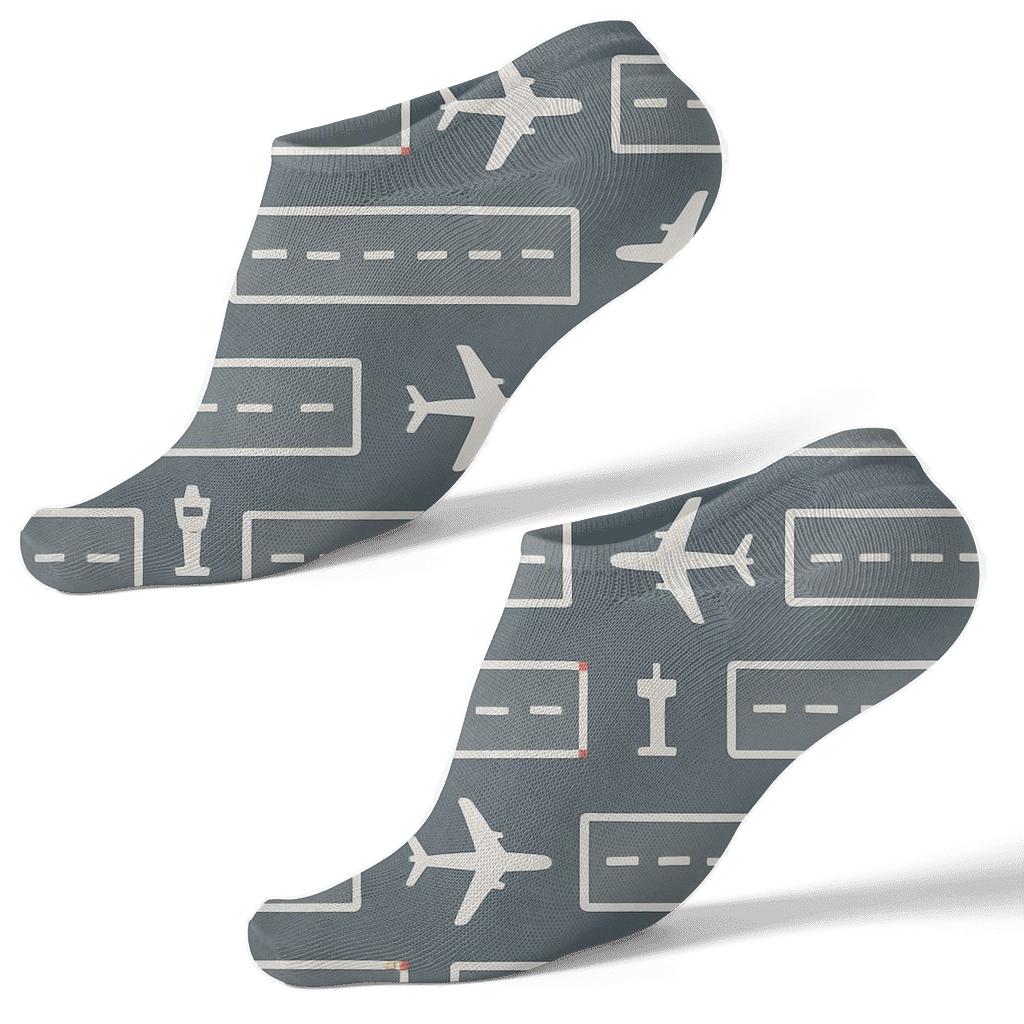 Humktnn | Airplane Runway Ankle Socks – Tessellated Travel Pattern Socks