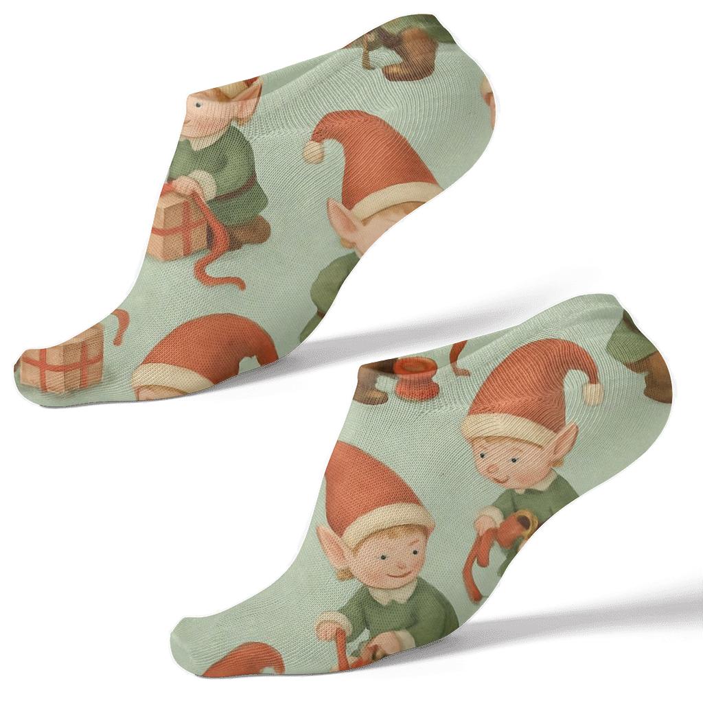 Humktnn | Holiday Elf Workshop Ankle Socks – Mint Green Christmas Pattern