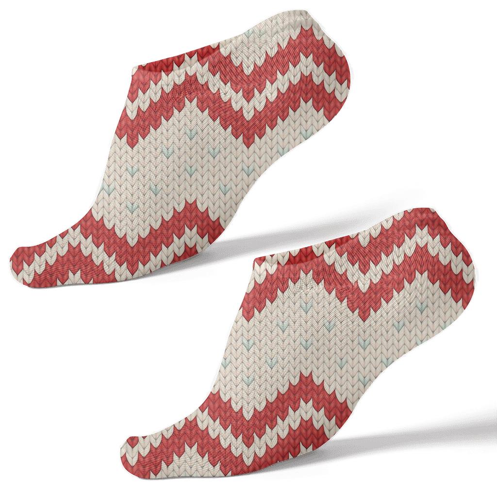 Humktnn | Candy Cane Chevron Ankle Socks – Ivory Knit Christmas Style
