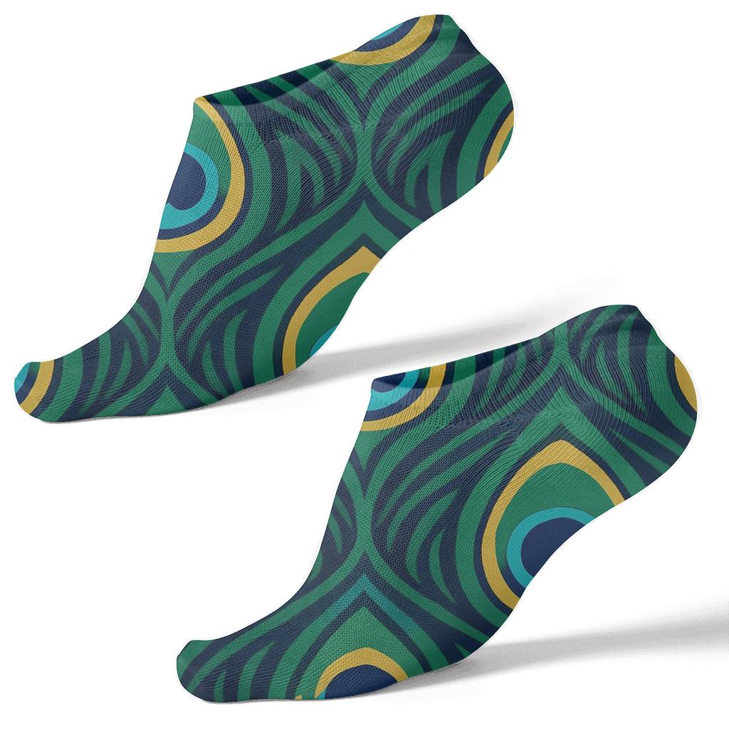 Humktnn | Peacock Feather Ankle Socks – Navy Tessellated Pattern
