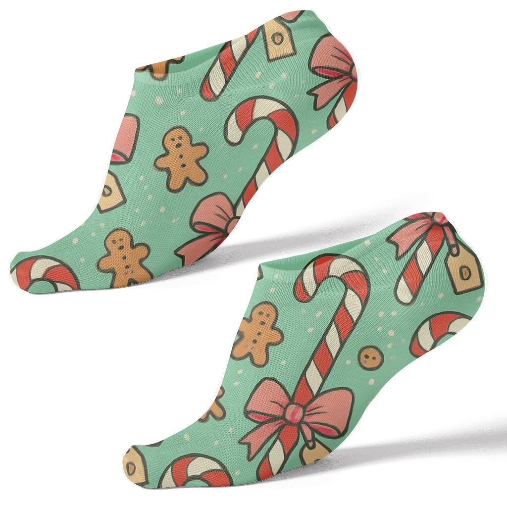 Humktnn | Candy Cane Ankle Socks – Ribbon Wrapped Holiday Pattern on Mint